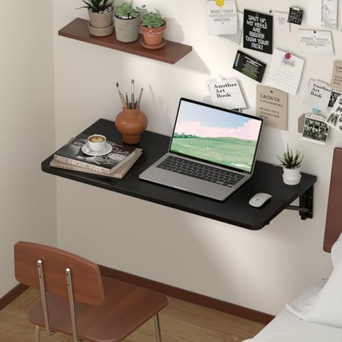 TEAMIX Wall Mounted Folding Desk for Small Spaces - Black, 29.9 x 15.7inch