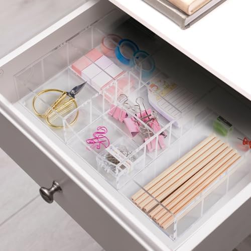 Briwooody Clear Acrylic Drawer Organizer,9 Compartments,Medium