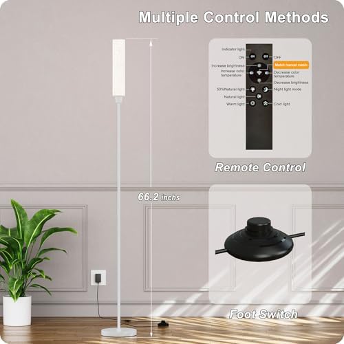 Nukanu Floor Lamp with Remote Control,White,Linen lampshade
