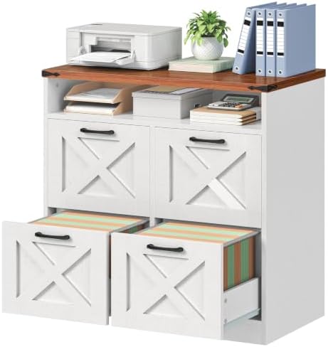 HOOBRO 4 Drawer File Cabinet, Farmhouse Filing Cabinet, Printer Stand