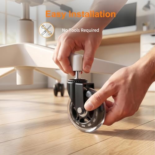 3 Inch Office Chair Wheels Rubber Chair Casters Replacement Heavy-Duty Computer Gaming Desk Caster Wheel, Set of 5