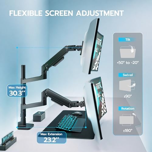 Dual Extra Tall Monitor Arm Desk Mount for 17-49 Inch Monitors, Black