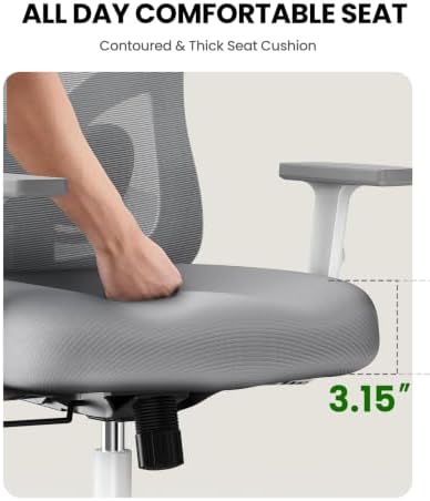 Marsail Ergonomic Office Chair Lumbar Support & Adjustable Armrests, Grey