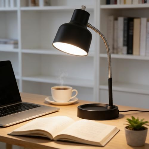17" LED Catch-All Base & AC Outlet Adjustable Flexible Desk Lamp (Black)