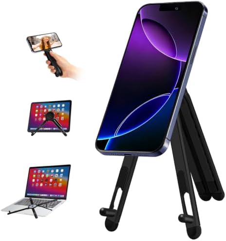 3-in-1 Portable Laptop Stand with Magnetic Phone Holder, Black
