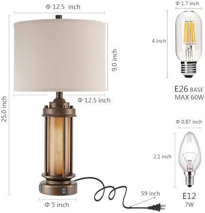 AIEAMPDO Set of 2 Farmhouse Table Lamps with 2 USB C+A Ports