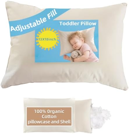 Adjustable Toddler Pillow for Ages 2-4 with Organic Cotton Pillowcase