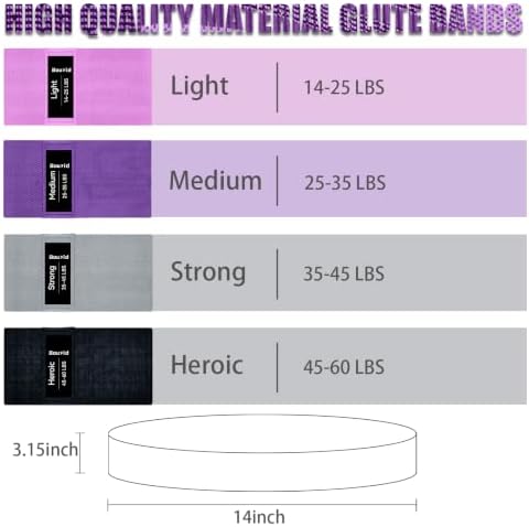 Resistance Bands for Working Out, 4 Levels Exercise Bands for Women & Men, Elastic Workout Band for Physical Therapy, Fabric Booty Band for Gym, Yoga, Pilates, Leg Training