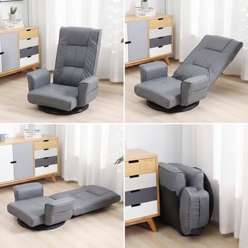 360° Swivel Floor Chair, 14-Position Adjustable, Folding