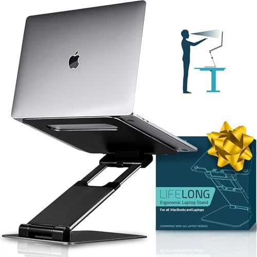 Lifelong Aluminum Adjustable Laptop Stand, Extra Tall 20" Riser, Black