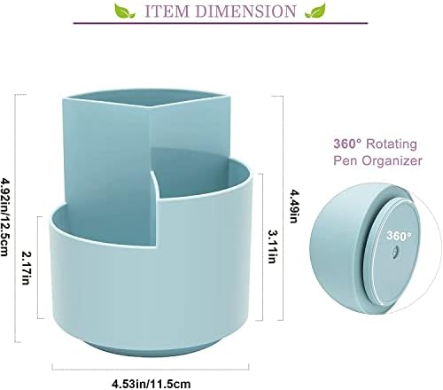 Siveit Desk Pencil Pen Holder, Desk Organizers 3 Slots 360-Degree Rotating Pen Holder for Desktop Storage Stationery Supplies Organizer, Home, Office, School, Kids, Blue