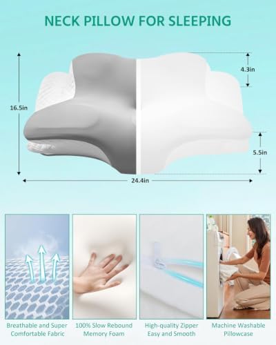 Adjustable Cervical Neck Pillow for Sleeping, Memory Foam Pillow for Back and Shoulder Pain Relief, Ergonomic Contour Side Sleeper Pillows for Neck Support with Armrest