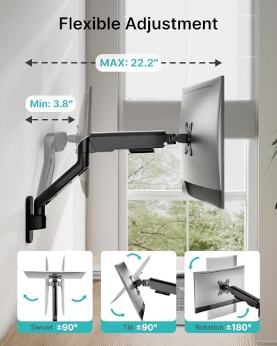 PEGZONE Single Monitor Wall Arm 17"-40" Ultrawide 26.4Lbs VESA Black