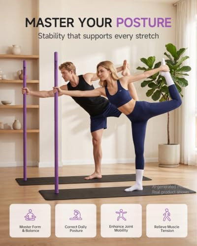 Yoga Stick, 60" Adjustable Stretching Stick for Mobility & Balance