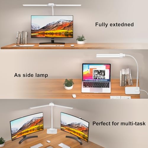 LED Desk Lamp Double Light: 1200LM Desk Light Base for Home Office, White