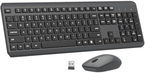 Wireless Keyboard and Mouse Combo, Full-Size Silent Ergonomic Keyboard and Optical Mouse, Long Battery Life, 2.4G Lag-Free Mice Keyboard for Computer, Mac, Laptop, PC, Windows(Gray)