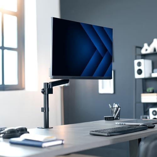 VIVO Single Monitor Arm Mount for 17 to 32 inch Screens - Tension Height Adjustment, Full Articulating Tilt, Swivel, Heavy Duty VESA Stand with Desk C-clamp and Grommet Option STAND-V001K