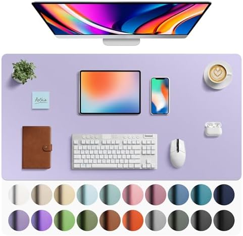 Aothia Faux Leather Desk Mat - Large Mouse Pad, Non-Slip PU Leather Blotter, Waterproof Writing Surface for Office and Home (Lavender, 40" x 24")