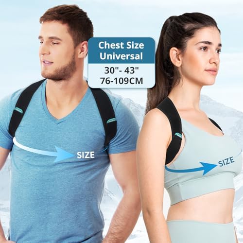 Adjustable Posture Corrector for Men & Women – Upper & Mid Back Brace for Posture Alignment – Relieves Neck, Shoulder & Clavicle Pain – Lightweight, Breathable & Invisible Under Clothing（Chest Size 30”-43”）