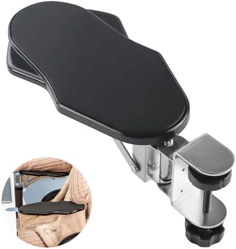 Arm Rest for Desk, Ergonomic Foldable Elbow Rest for Computer Desk, Adjustable Rotating Desk Extender Tray, Mouse Arm Bracket for Couch Keyboards Office Chair Car Massage Table (Black)