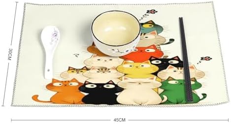 Colorful Cats Stack Washable Placemats Set of 4, Durable Heat Resistant Table Mats 17.7 X 11.8 Inch for Dining Table Kitchen Decor Indoor Use