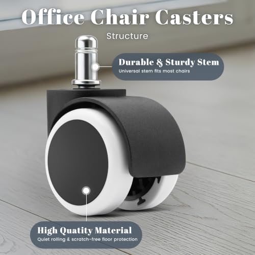 Mellewell 2" Office Chair Wheels with Cover, White, 5 PCS