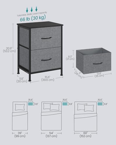 SONGMICS Nightstand with 2 Fabric Drawers, Bedside Table, Side End Table