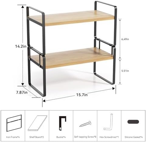YGYQZ Desk Shelf Organizer, 2-Tier Desktop Bookshelf, Black & Wood