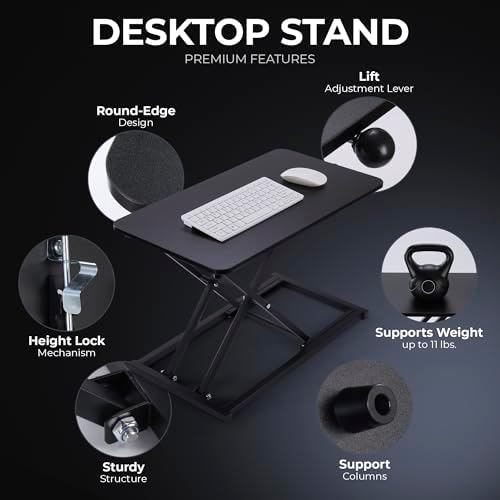 Keyboard and Mouse Riser, Height Adjustable Standing Desk Converter, 24 x 12 Inch Computer Keyboard Stand with Stable X-Frame, Ergonomic Desktop Riser for Laptop, Typing & Office Work