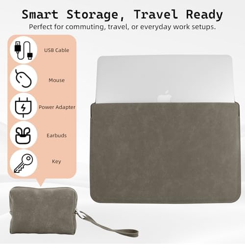 15-16 Inch Laptop Sleeve Case with Stand Feature, Matte PU Leather