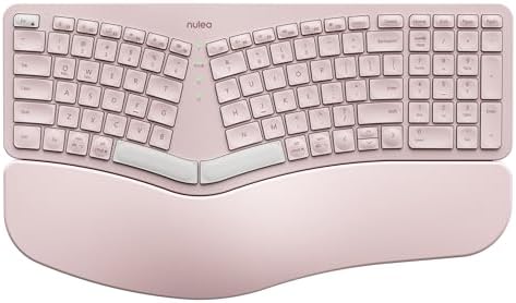 Nulea Wireless Ergonomic Keyboard, Split Keyboard with Cushioned Wrist Rest, Bluetooth and USB Connectivity, USB-C Rechargeable, Compatible with Windows Mac (Grey Pink)