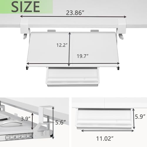 ETHU Small Keyboard Tray Under Desk with Metal Rail, 19.7x11.8", White