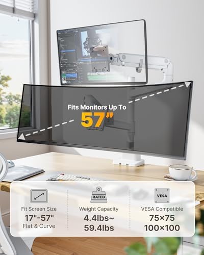 monTEK Dual Monitor Arm, Vertical Stackable 57", Heavy Duty with USB White