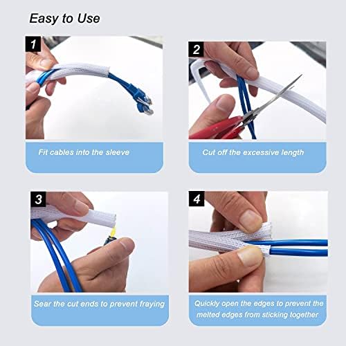 Cable Management Sleeve, Split Design, 10FT - 1 Inch, White