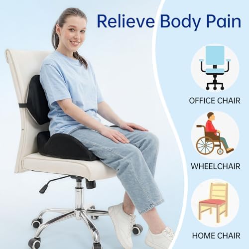 Extra Large Memory Foam Seat Cushion and Lumbar Support Pillow for Office Chair Pressure Relief Sciatica & Tailbone Pain Relief Chair Pad for Home,Car Seat,Wheelchair
