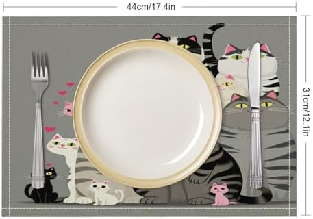 Cute Cats Group Portrait Linen Placemats Set of 4PCS, Heat Resistant Non-Slip Washable Table Placemats for Dining Everyday Use Hotel Banquet Home Decor
