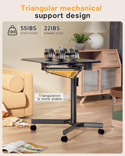 JOY worker Mobile Standing Desk, 28" Black Portable Laptop Desk with Wheels