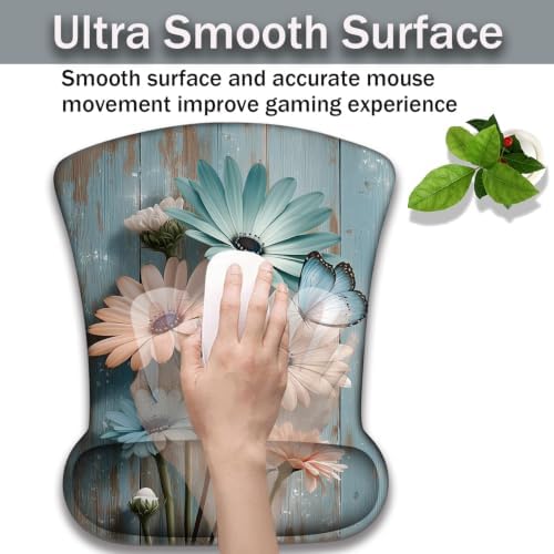 Ergonomic Keyboard Wrist Rest & Mouse Wrist Support Set with Lace Coaster, Gel Memory Foam Anti-Slip Base, Pain Relief for Typing, Floral Butterfly