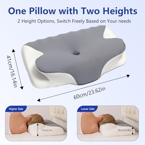 Cervical Neck Pillow for Neck Pain Relief, Ergonomic Contour Orthopedic Cooling Odorless Memory Foam Pillow, High-Density Slow Rebound, Support Side Back Stomach Sleepers with Washable Pillowcase