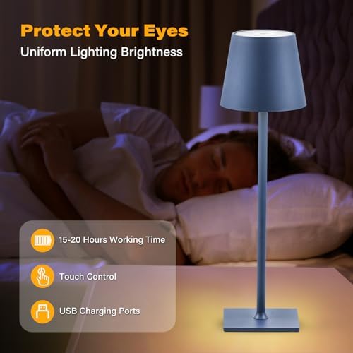 CHLORANTHUS 2 Pack Cordless Table Lamps, 3 Colors Stepless Dimming, 5000mAh Rechargeable Battery LED Desk Lamp for Bedroom/Couple Dinner/Desk/Cafe/Dining Room/Terrace