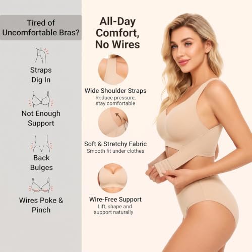 PoseFree Posture Support Bra for Women, Wireless Cross-Back Full Coverage
