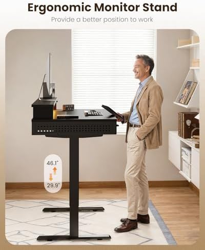 OffiGo 48 Inch Electric Standing Desk with 3 Wood Drawers