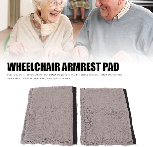 Brrnoo Sheepskin Chair Armrest Pad, Fleece Armrest Cushion for Chairs, Enhanced Comfort and Skin Protection Armrest Protector for Home or Office Use Fits Most Chairs (Grey)