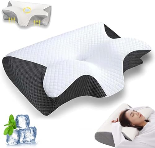Cervical Pillow, Ergonomic Sleep Pillows, Cervical Neck Traction Pillows, CervicalPillow for Neck Pain Relief, Side Sleeper Pillows with CervicalNeck Support (Black)