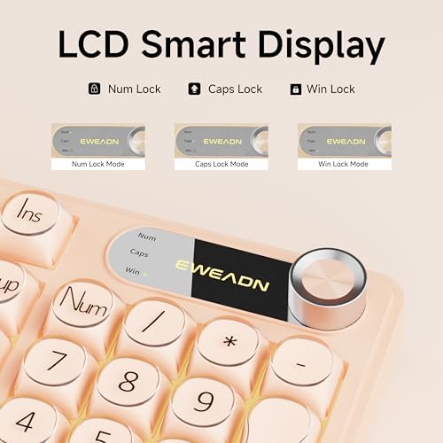 EWEADN Wired Creamy Keyboard with Number Pad, Media Knob, RGB Backlit-Cream