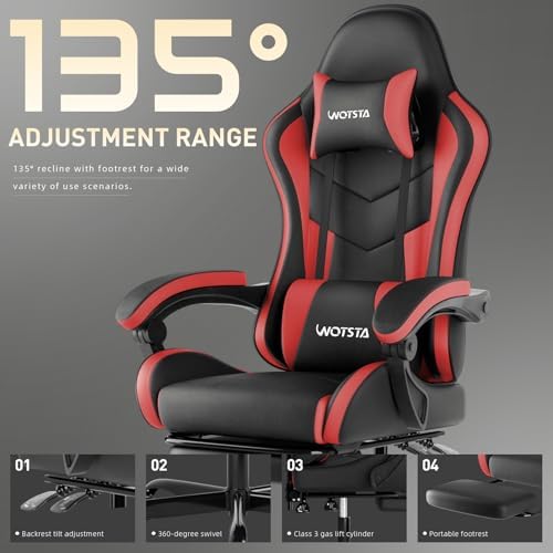 Ergonomic Gaming & Office Chair, Footrest, Racing Design Black/Red