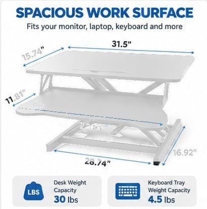 Standing Desk Converter, Adjustable Dual Monitor Riser, White