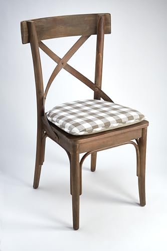 Klear Vu The Gripper Non-Slip Linen Check Dining Kitchen Chair Pads, 16" x 15", Set of 6, Liza Check Taupe