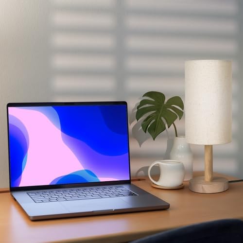 LALISU Small Table Lamp，Nightstand Lamp Wood Base Bedside Lamp Plug in