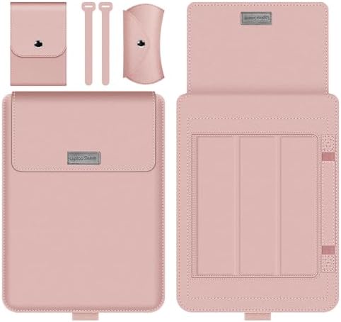 Laptop Sleeve 13-14" Case with Stand Compatible with Microsoft Surface Laptop 5/4/3/2 13.5", MacBook Air/Pro 13.3", PU Leather Sleeve for 15-16" Laptop Computers - Rose Gold